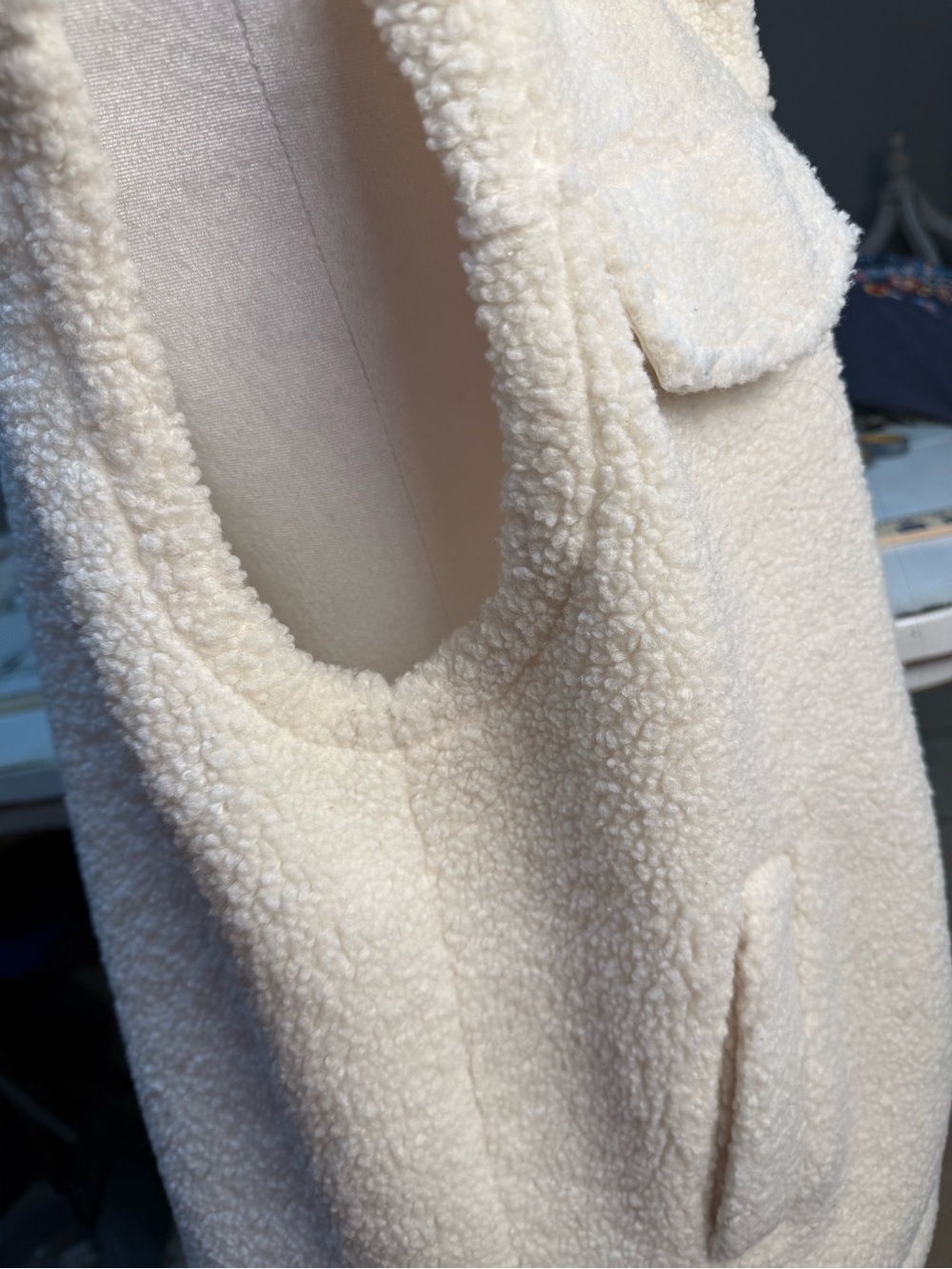 Lumière Ivory Sherpa Teddy Vest Snap Front Cozy Fleece Pocket Shacket Size M - Picture 7 of 11